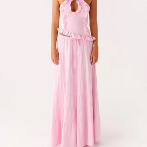 Linen pink maxi skirt